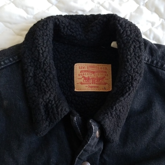 Supreme Levi's Bleached Sherpa Jacket Black Large - Picture 2 of 4